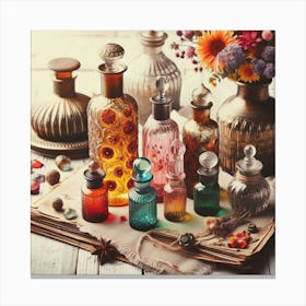 Perfume Bottles On A Table Canvas Print