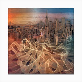 San Francisco Cityscape in Wood Art Canvas Print