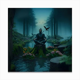 Meditating Man In The Forest Canvas Print