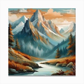 Firefly An Illustration Of A Beautiful Majestic Cinematic Tranquil Mountain Landscape In Neutral Col (3) Canvas Print
