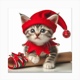 Christmas Kitten In Santa Hat 1 Canvas Print