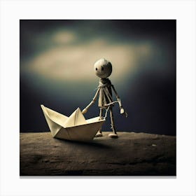 Firefly Melancholy Stick Doll With Paper Boat On Gloomy Backdrop 60126 Canvas Print