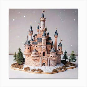 A detailed model of a fairytale castle made from paper, with snow falling. Canvas Print