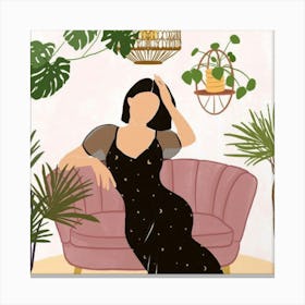 Illustration Of A Woman Sitting On A Couch Canvas Print