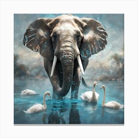 Elephant And Swans Canvas Print