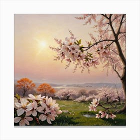 Petals Against the Sun Floral Horizon Cherry Blossoms Canvas Print