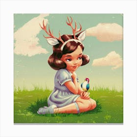 Little Girl With Deer Antlers Canvas Print