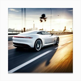 Automobile Driving Speed White Sport Road Fast Vehicle Car Motion Drive Style Photograph (4) Canvas Print