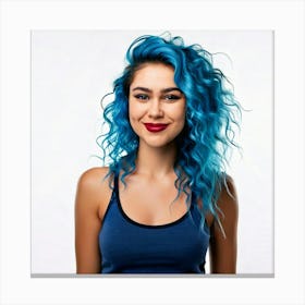 Firefly Cute, Russian, Girl, Smile, Blue Eyes, Photorealistic, Blue Hair, Curly Hair, Sportswear, 24 (12) Canvas Print