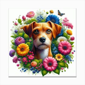 Dog With Flowers 1 Canvas Print