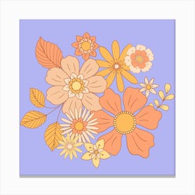 Retro Flowers Orange And Purple Canvas Print