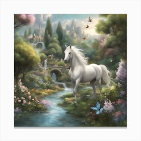 White Horse In The Forest Canvas Print