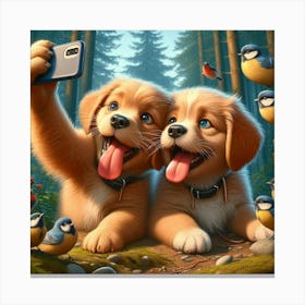 Two Dogs Taking A Selfie Canvas Print
