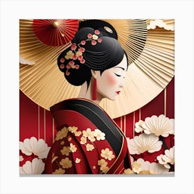 Geisha Japanese Textured Monohromatic 3 Canvas Print