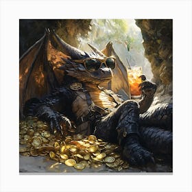 Cool Dragon Lounging on Gold Background 13 Canvas Print