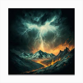 Impressive Lightning Strikes In A Strong Storm Canvas Print