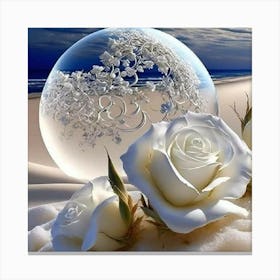White Roses On The Beach Canvas Print