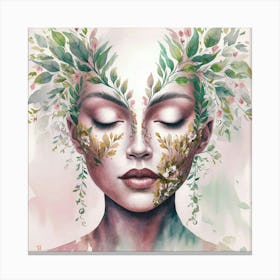 Woman With Leaves On Her Face Canvas Print