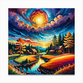 Sunset In The Village Canvas Print