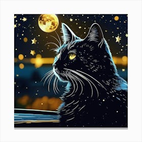 Cat In The Moonlight 2 Canvas Print