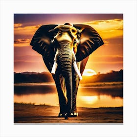 Elephant At Sunset 5 Canvas Print