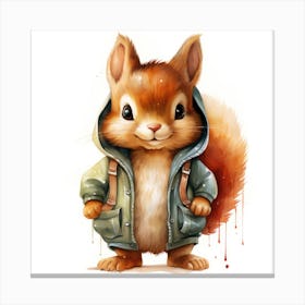 Watercolour Cartoon Squirrel In A Hoodie Canvas Print