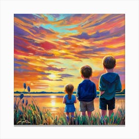 Sunset With Kids Canvas Print