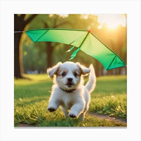 Puppy Playing With A Kite Canvas Print