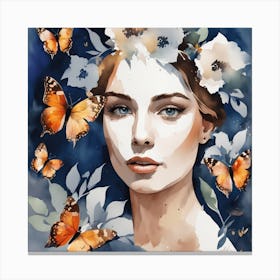 Floral Woman Portrait (1) Canvas Print