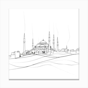 Blue Mosque In Istanbul, minimalist, line art, black and white. Canvas Print