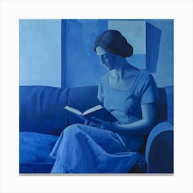 Woman Reading Book Monochromatic Figuration in Blue Canvas Print