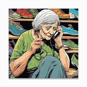 Old Lady Talking On The Phone Canvas Print