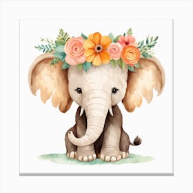 Floral Baby Mammoth Nursery Illustration (19) Canvas Print