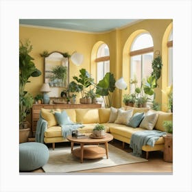 Default A Sundrenched Living Room With Soft Yellow Walls Natur 0 Canvas Print