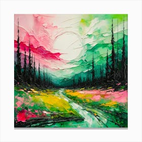 Landscape Abstract Pink Green Painting Canvas Print