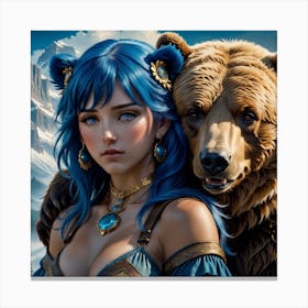 Bear And Girl Canvas Print