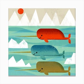 Happy Narwhals Square Canvas Print