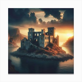 Castle Ruins On An Island In A Bay Canvas Print