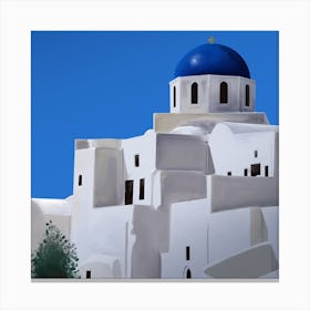 The Blue Dome Church Of Oia Santorini Square Canvas Print