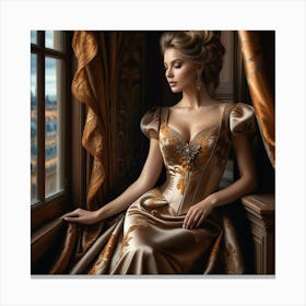 Beautiful Woman In Gold Dress 3 Canvas Print