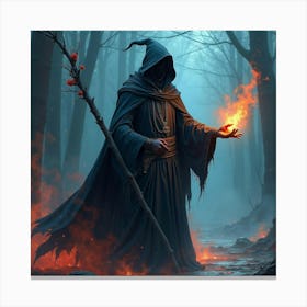 Black Magic Sorcerer In A Watercolor Realm Of Vibrant Darkness 1 Canvas Print