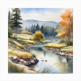 Watercolor Of A River 7 Canvas Print