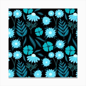 Flower Nature Blue Black Art Pattern Floral Canvas Print