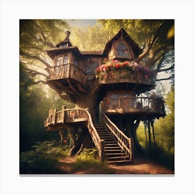 Woodland Oak Tree House Canvas Print