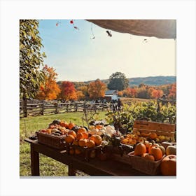 An Organic Farm During A Jubilant Fall Festival Apple And Pumpkin Decorations Adorn The Table A Co Canvas Print