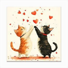 Dancing Cats Under Falling Heart 5 Canvas Print