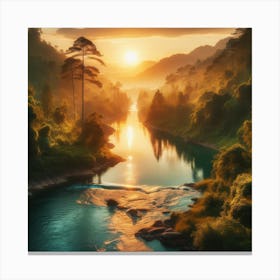 Sunrise Over A River Canvas Print