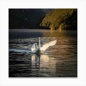 Firefly Majestic Swan Gliding Over Mystical Lake 2439 (2) Canvas Print