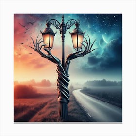 Street Lamp In The Night Sky Canvas Print