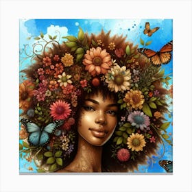 Afro Girl With Flowers and Butterflies Canvas Print